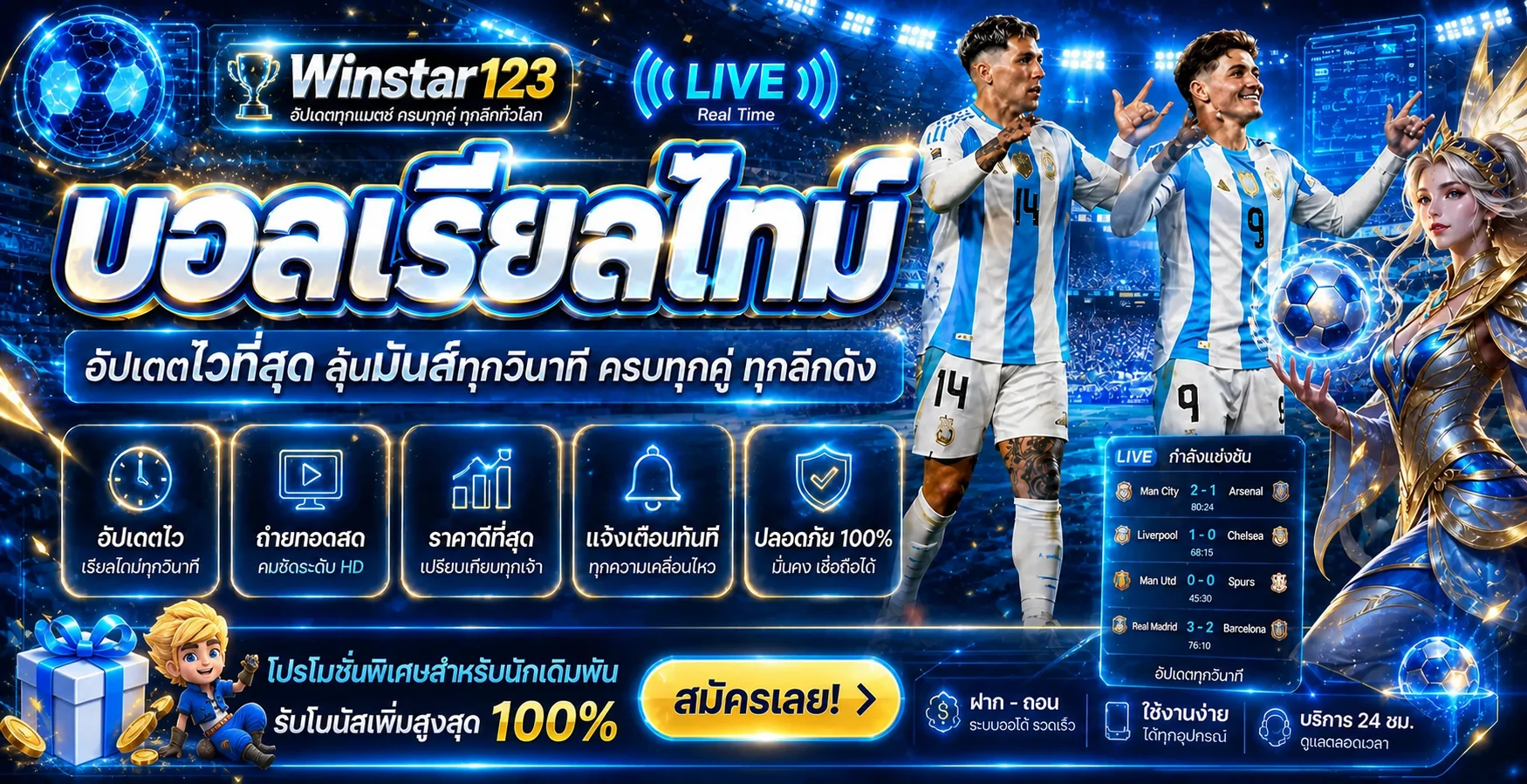 แบนเนอร์ข้อมูลบอลสดและบริการ Winstar123